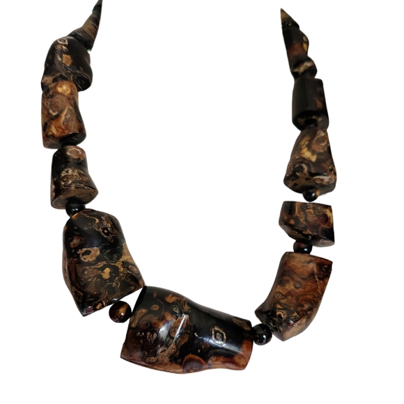 Vintage 70's Rare Black Coral Tube Necklace - Picture 2 of 11